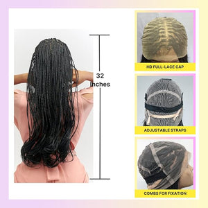 Wow Braids Full 360 HD Transparent Lace Front Braided Fulani French Curls cornrow Wig with Baby Hair and curly tips - Synthetic hand-made box braids wig for black women