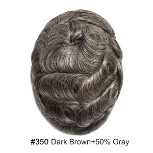 LYRICAL HAIR Toupee for Men Hair System Replacement Monofilament Mens Toupee Hairpiece Durable Poly Coated NPU Around Wig for Men Human Hair Piece Unit 120% Density 7X9 #350 Dark Brown+50% Gray