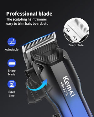 KEMEI KM-2272 Professional Hair Clippers for Men Cordless Barber Clippers Electric Clipper for Men Haircut USB Type C Rechargeable Up to 200 Min Usage with LED Display