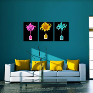 KREATIVE ARTS Manicure and Nail Art Wall Decor for Salon Room Canvas Prints Frame Art Nail Polish Brushes Posters Roses Sunflowers and Lily Pictures Flowers Painting Walls Decoration Ready to Hang