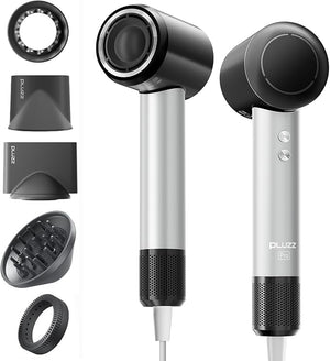 PLUZZ Pro Professional Hair Dryer with 3M Power Cord 140000 RPM Brushless Motor High-Speed 500M Negative Ions Quiet &amp Lightweight Diffuser &amp Holders Attachments ? Salon/Home Use