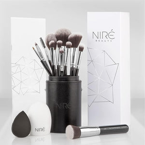 Nir? Beauty 15piece Award Winning Professional Makeup Brush Set: Vegan Makeup Brushes with Case Makeup Sponge Brush Cleaner Guide Gift Box