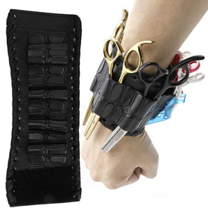 Scissors Bag Pu Leather Scissors Bag Wristband Scissor Pouch Storage Bag Barber Hair Cutting Scissor Case for Home Salon Barber(Black)