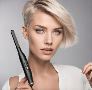 Mini Flat Iron for Short Hair 1/2 inch Ceramic Plates Small Flat Irons for Short Hair Fast Heating Anti-Frizz Temperature Adjustable Auto-Off Travel Size Mini Hair Straightener Black