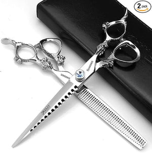 Japan 440C 5.5/6 inch Hair Professional Stylist Bearing Scissors - Salon Studio Modeling Tools - Thinning Scissors (7 inches, 2 Pieces)