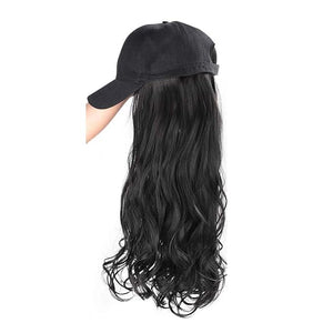Women Baseball Cap Wig Long Curly and Wavy Wig Sunshade Baseball Cap Integrated Wig Cap Women's Wig Cap