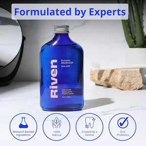 Riven Probiotic Mouthwash 2-Pack - Made in USA - pH Balancing Oral Rinse with Probiotics - Fluoride-Free Alcohol-Free Paraben-Free Vegan Gentle and Effective for Gum Health and Fresh Breath