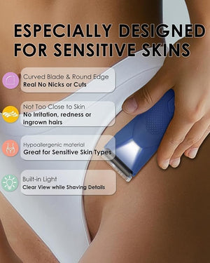 Manscape for Men Groin Trimmer for Men and Women Body Hair Trimmer and Ball Trimmer with Light Pubic Hair Shaver Manscaper Kit 7 Precisions Waterproof Wet/Dry Grooming (Dark Blue)