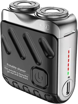 Portable Rotary Dual Ring Electric Shaver for Men Travel Mini Rechargeable Pocket Razor with Double Floating Magnetic Blade Head(Black)