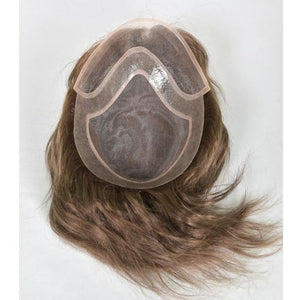 Men's Toupee 10¡¿8 European Virgin Human Hair Toupee Hair pieces for Men Thin Skin Hair Replacement System Lace Front+ Mono Net with PU around Base for Men (#7 color)