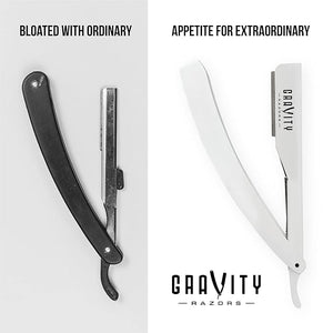 GRAVITY RAZORS Professional Straight Razor Kit ? Minimal Exposure, Includes 10 Premium Blades, 2mm Exposed, White
