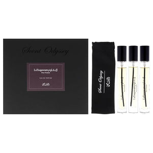 Rasasi Scent Odyssey La Yuqawam for Women | 3-Piece Mini Gift Set | Includes 0.25oz La Yuqawam Pour Femme EDP Spray | 0.25oz Jasmine Wisp EDP Spray | 0.25oz Orchid Prairie EDP Spray