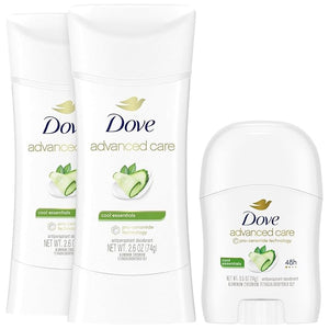 Dove Advanced Care Deodorant, Cool Essentials Bundle ? Full-Size Antiperspirant Deodorant 2-Pack + Mini Deodorant (3 Piece Set)