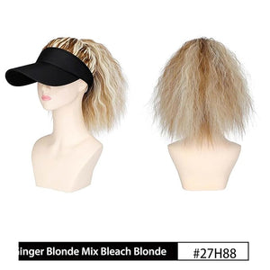 Hat Wig for Women Baseball Cap Wig with Curly Synthetic Hair Extensions Ponytail Cap wig Sun Hat with Hair