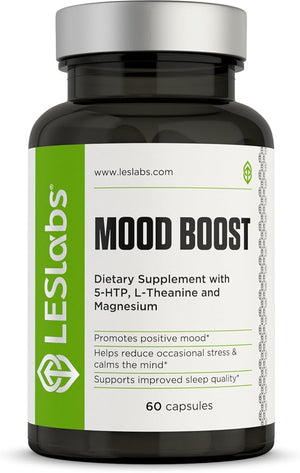 LES Labs Mood Boost ? Stress Relief Mood Support Deep Relaxation &amp Better Sleep ? 5-HTP Ashwagandha Rhodiola Rosea Magnesium L-Theanine &amp GABA ? Non-GMO Supplement ? 60 Capsules
