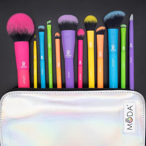 Moda Totally Electric 13pc Full Face Makeup Brush Set ? Bold Colorful Vegan Brushes for Face &amp Eye Makeup Blending Contouring and More