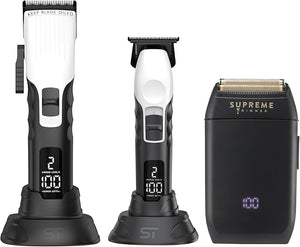 Supreme Trimmer 3-in-1 Barber Bundle | 2Spee Clipper 2Spee Trimmer &amp Crunch Foil Shaver | Professional Beard Trimmer Men¡¯s Hair Clipper Kit | White