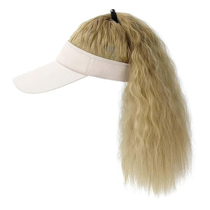Hat Wig for Women Baseball Cap Wig with Curly Synthetic Hair Extensions Ponytail Cap wig Sun Hat with Hair