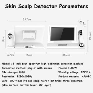 Professional Scalp Scanner &amp Skin Diagnostic Tool Screen with 50x/200x Magnification 32GB Built-in Memory 4 Comparison Charts for Hair Treatments