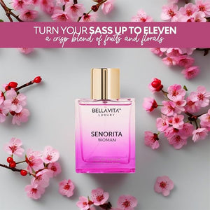 BellaVita Luxury SENORITA Perfume for Women (3.4 fl.oz) | Floral &amp Fruity Fragrance with Pomegranate Mint &amp Musk | Notes of Yuzu and Lotus | Vegan &amp Cruelty-Free Womens Perfume