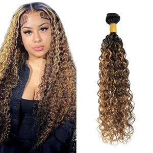 P427 Human Hair Bundles Highlight Water Wave Bundles 14 inch Ombre Brown Bundle LadrXadr 4/27 Bundle Brown Color