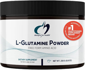 Designs for Health Vegetarian L Glutamine Powder - Pure 3000mg Amino Acid Supplement - Promotes Muscle Recovery Gut + Immune Support - Non-GMO Gluten Free Drink Add-in (83 Servings / 250g)