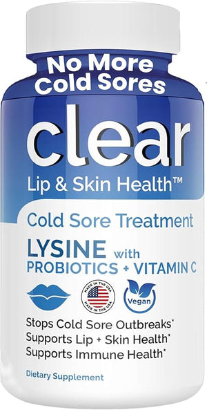 Lysine Cold Sore Treatment for Lips with Pre-Probiotics &amp; VIT C | 1 Month Supply | Supercharged Lysine Capsules with Rhamnosus &amp; Acidophilus for Cold Sores Relief, Skin + Gut Health &amp; Immu