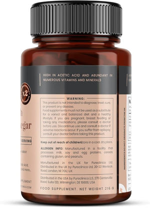 pureclinica Double Strength Apple Cider Vinegar 1000mg x 360 Tablets (2 Bottles of 180 Tablets - 1 Years Supply)