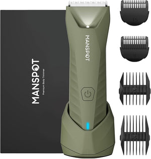 MANSPOT Manscape Trimmer for Men Ball/Pubic/Groin Electric Body Hair Trimmer Replaceable Ceramic Blade HeadsWaterproof for Wet/Dry UseStanding Recharge Dock90 Minutes Shaving After Charged(Green)