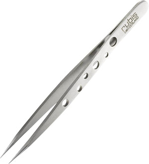Rubis Hole Pattern Stainless Steel Pointed Tweezers for Precise Eyebrows and Hair Removal The Elegance Collection1K011 9.5 Made in Switzerland