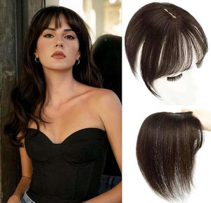 Odir Clip in Bangs for Women Real Human Hair Dark Brown 360¡Æ Cover Hairpieces Clin on Fringe Wispy Bangs Hair Toppers for Thinning