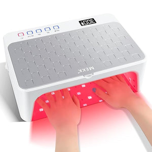 MEKK UV LED Nail Lamp - Luxury Cordless UV Light for Gel Nails with Red Light Skincare4+2 Timer ModesTwo-Hand DesignProfessional Nail Lamp for Salon &amp Home-White