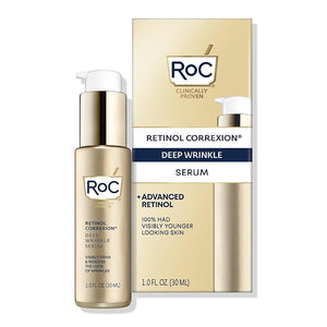 RoC Retinol Correxion Deep Wrinkle Retinol Face Serum with Ascorbic Acid Anti-Aging Treatment for Fine Lines Dark Spots Post Acne Scars 1 Oz (Packaging May Vary)