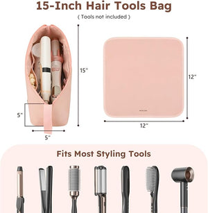 MOKURA Hot Hair Tools Travel Bag with Heat Resistant Mat Women Hair Accessories Organizer Case Storage Pouch for Curling Iron Straightener Flat Iron Stocking Stuffers for Women Gifts for Mom Pink
