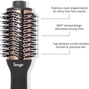 L'ANGE HAIR Le Volume 2-in-1 Titanium Blow Dryer Brush | Hot Air Brush for Hair Drying &amp Styling | Ionic Oval Barrel for Smooth Frizz-Free Volume | (Black ? 60mm)