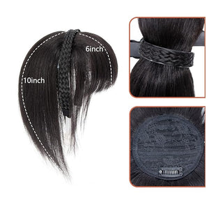 viviaBella Women 10 Twist Braid Headband Straight Hairpieces Human Hair Clip In Topper Hair Extension With Bangs Invisible Natural (Natural Black)
