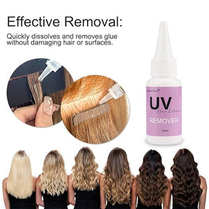 Invisible Hair Extensions Super Fast Remover Hair Extension Clips Anti-UV Shield Guards 30g UV Hair Glue with 30ml Glue Remover Replacement Accessories for UV Lamp Hair Extensions