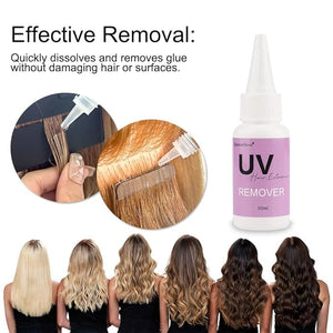 UV Hair Set Super Fast Remover UV Hair Extension Kit 30g UV Hair Glue with 30ml Glue Remover Anti-UV Shield Guards Replacement Accessories for UV Hair Extensions