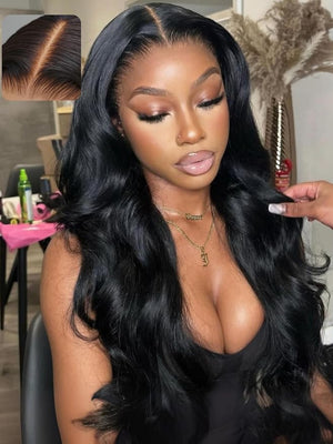 UNICE 5x5 HD Blendaway Lace Closure Wigs Human Hair Glueless Body Wave Human Hair Wig With Drawstring Pre Plucked Pre Cut Black Wig Match All Skin 180% Density 28 inch