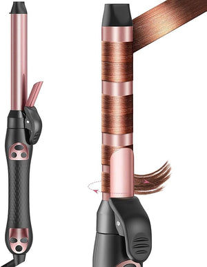 Automatic Rotating Curling Iron 1-Inch - Self-Curl for Beach Waves &amp Thick Hair Adjustable Temp 250¡ÆF-430¡ÆF + Dual Voltage Travel Iron - Salon Results for Beginners (Rose Gold)