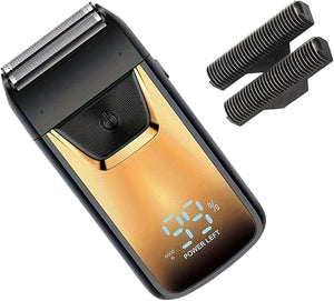 Generic Electric Mini Shaver for Men Bald Head Shaver Portable Hair Remover Trimmer Beard Shaver Foil Trimmer for Household Traveling Black and Gold 5.5cmx11.5cm