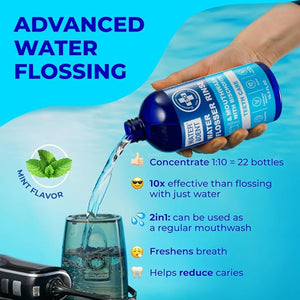 Concentrated Water flosser Rinse &amp; mouthwash | Add to Oral irrigator | Mint Flavor | Alcohol and Fluoride Free. Made in USA | Pack of 2 = 33.8 fl.oz