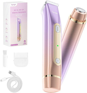 Bikini Trimmer for Women, Electric Razors with Dual Heads, Rechargeable Pubic Hair Trimmer with IPX7 Waterproof, Painless Pro Shaver for Underarm Leg Arm Body Face Private Area£¨RoyalRose£©