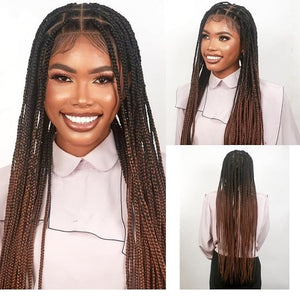 Wow Braids 36 Full HD Transparent Lace Front Medium Knotless Braided Wig with Baby Hair - Synthetic hand-made box braids wig for black women