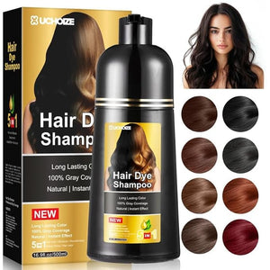 Hair Dye Shampoo 5 in 1 Hair Color Shampoo for Women &amp Men Instant Grey Coverage Herbal Natural Champu Para Canas Mujer y Hombre (500ml) (Natural Black)
