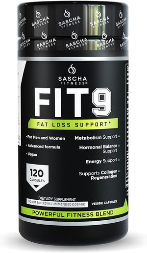 Sascha Fitness Fat Loss pills | Collagen support | Fluid Balance | FIT9 Ingredients: 7Keto + Uva Ursi, Gotu Kola, L-Theanine,Gingko Biloba,DIM,Green Tea | Weight Loss Supplements-Vegan-120 Natural Cap