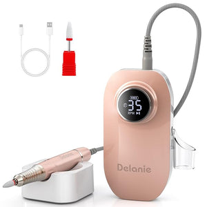 Delanie Brushless Nail Drill 35000 RPM Professional Rechargeable Portable Electric Nail File for Nail Tech, Rose Gold