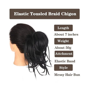 UNNS Hair Chignon Synthetic Straight Bun with Braids Extension Messy Bun Ponytail Hair Hoop Hair Accessories for Women Natural Wigs Bun Hair Pieces for Women (Color : 03)