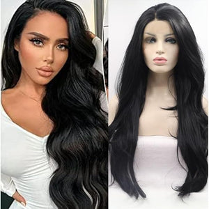 xiweiya Black Lace Front Wig13x3 Lace Wigs Middle Part Long Curly Wave Synthetic Natural Black Lace Front Wig Hair Heat Resistant Hair180% Density Wig for cosplay drag queen 24Inch