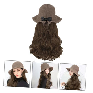 Synthetic Long Wavy Curly Wig Hat for Women Khaki Bucket Style with Light Brown Hair Extensions Comfortable Fashion Hair Accessory for Daily Wear Parties Cosplay and Gifts